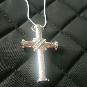 Unisex crystal  cross sterling chain